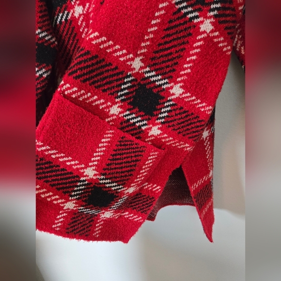 Zara Plaid Knit Sweater Red Black Mock Neck Size L - Picture 7 of 9